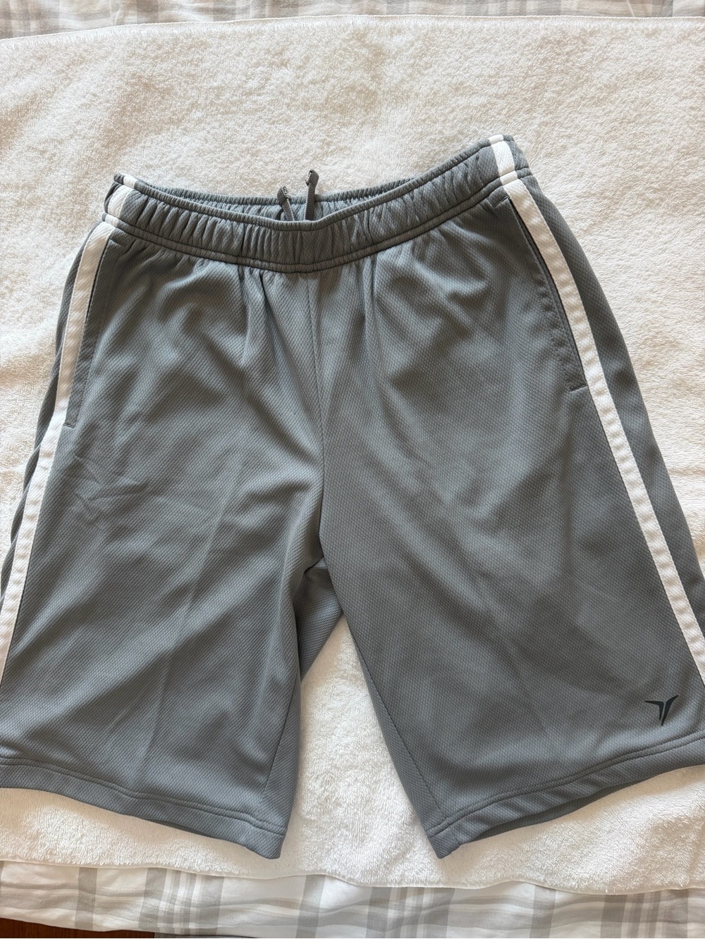 Old Navy Athletic Gray Mesh Short With Double White Stripes On Both Sides